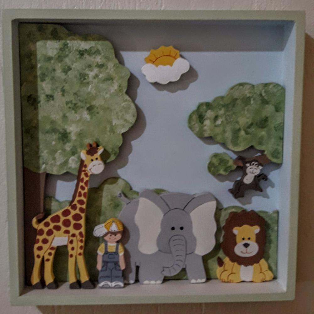 Quadro safari para decoração de quarto de bebê