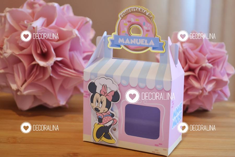 Lembrancinha Minnie Confeiteira Caixinha Minnie Alça Vitrine