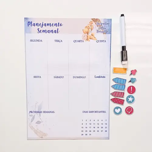 Planner semanal com imã para geladeira