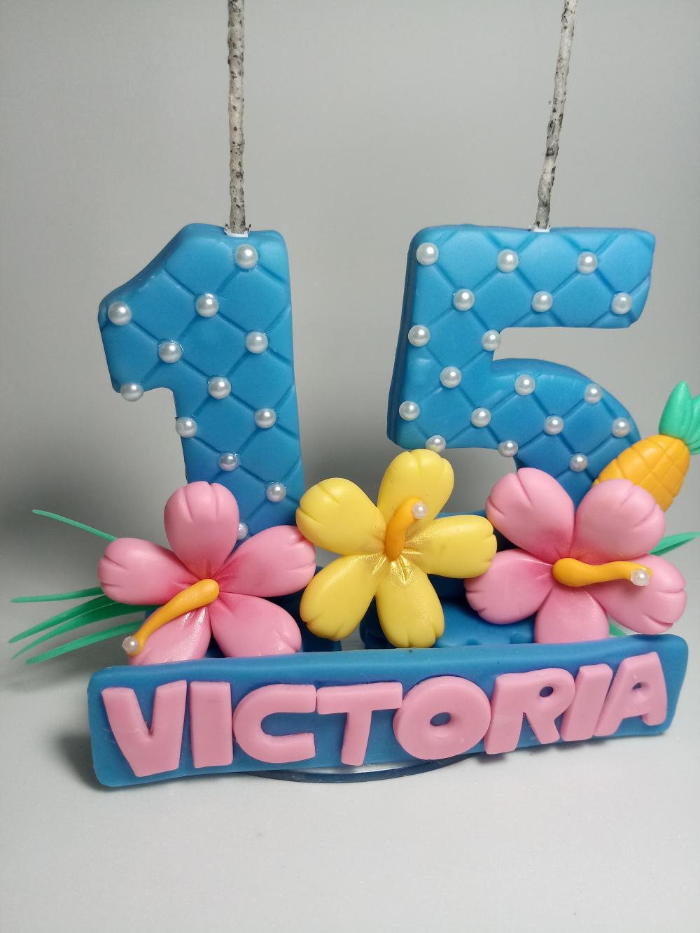 Vela em Biscuit 15 anos tema tropical