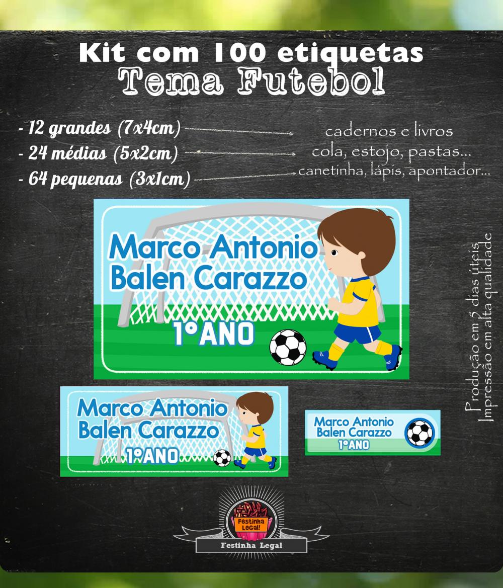 Kit 100 etiquetas escolares futebol