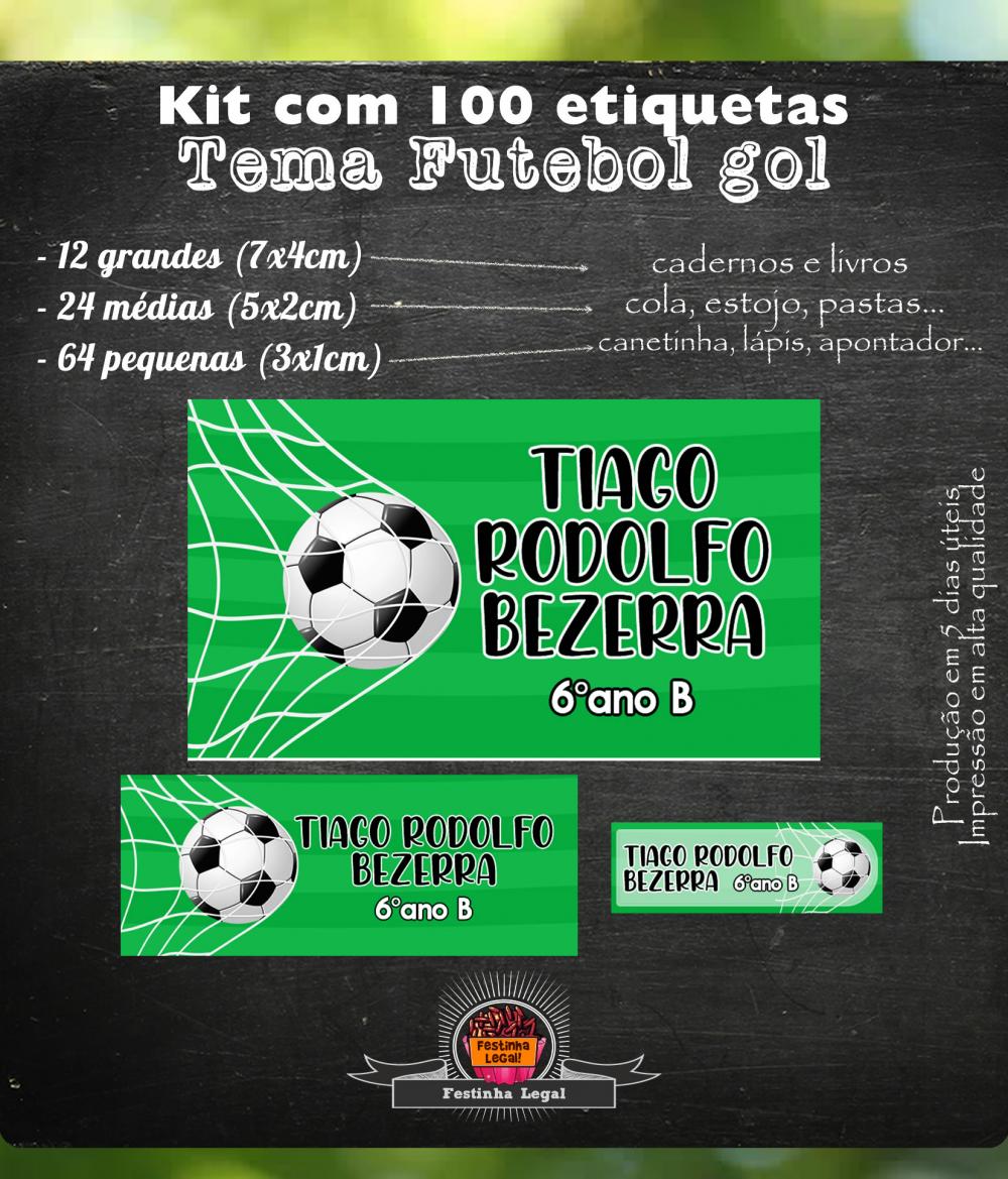 Kit 100 etiquetas escolares futebol gol