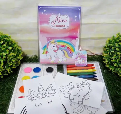 Lembrancinha unicornio estojo de pintura 31 itens personalizado