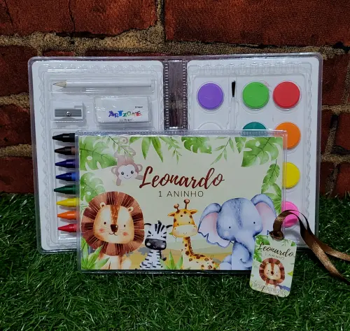 Lembrancinha Safari estojo de pintura 31 itens personalizado