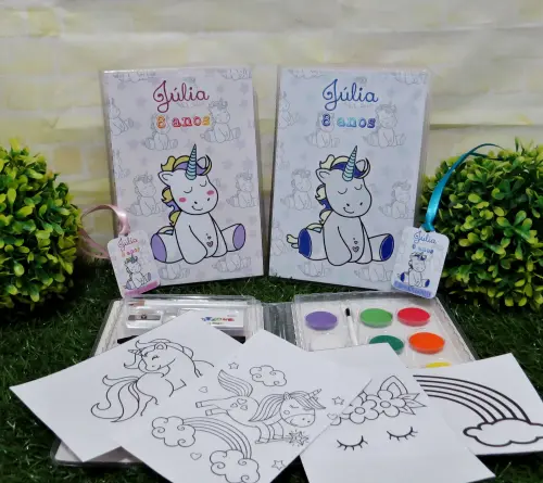 Lembrancinha unicornio meninos e meninas estojo de pintura 31 itens personalizado