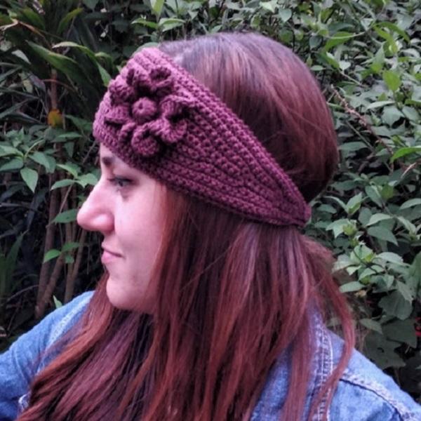 Faixa para cabelo em crochê - headband - marrom com flor