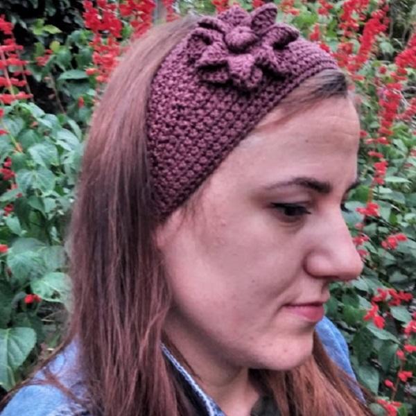 Faixa para cabelo em crochê - headband - marrom com flor