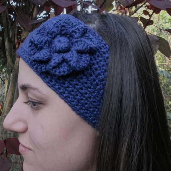 Faixa para cabelo em crochê - headband - azul com flor