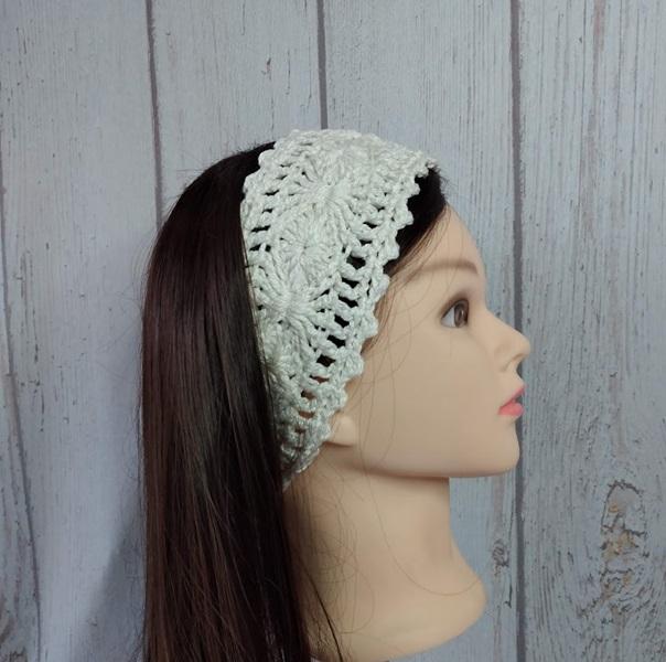 Faixa para cabelo em crochê - headband - leques cru