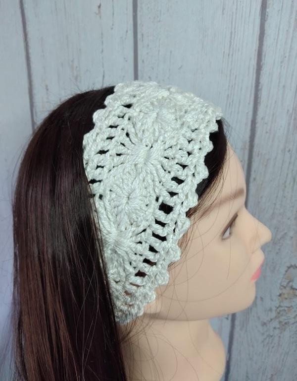 Faixa para cabelo em crochê - headband - leques cru