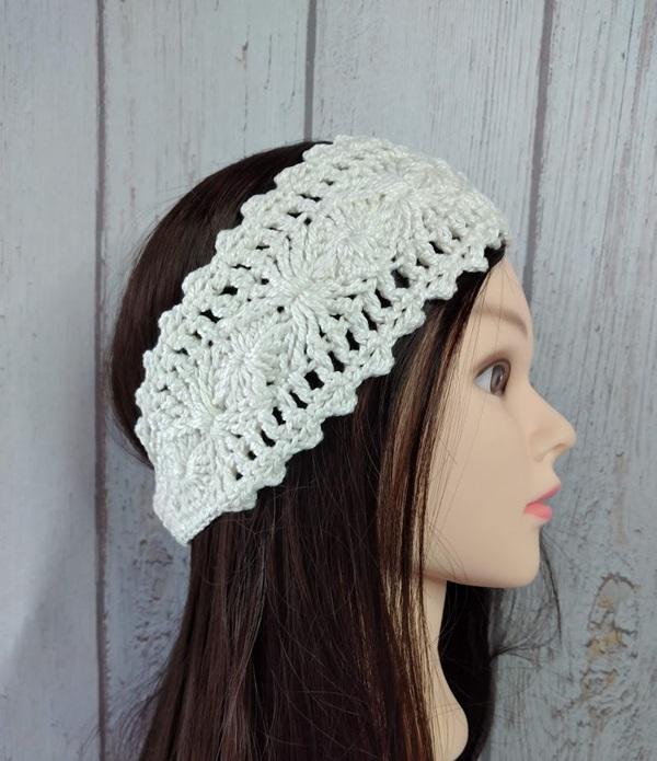 Faixa para cabelo em crochê - headband - leques cru