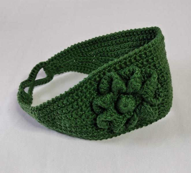 Faixa para cabelo em crochê - headband - verde com flor