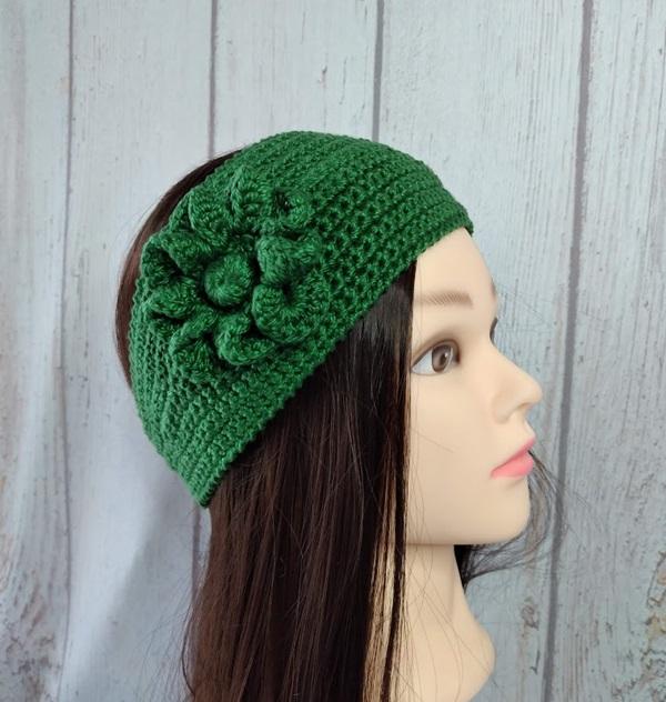 Faixa para cabelo em crochê - headband - verde com flor