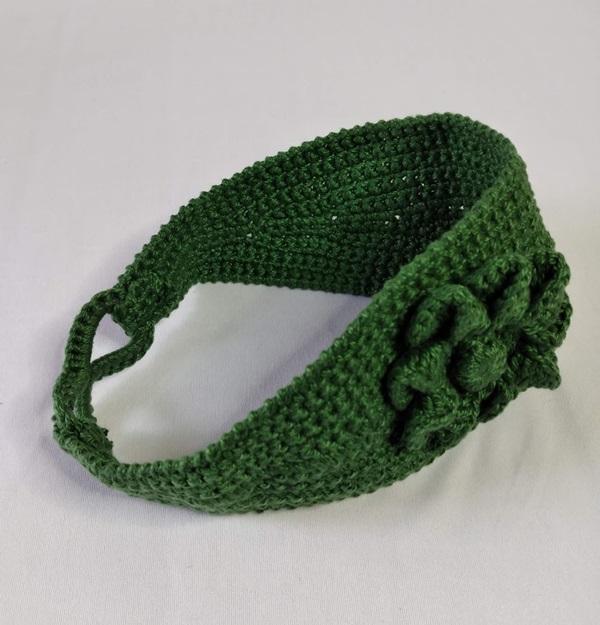 Faixa para cabelo em crochê - headband - verde com flor