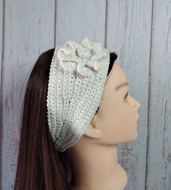 Faixa para cabelo em crochê - headband - cru com flor