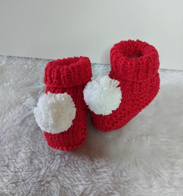 Gorro e sapatinho papai noel infantil em tricô -