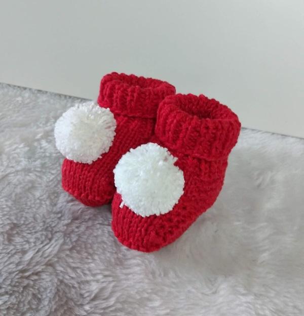 Gorro e sapatinho papai noel infantil em tricô -