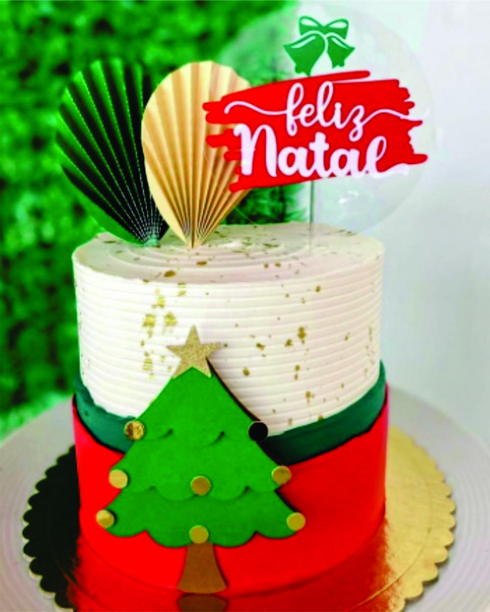 topo de bolo feliz natal  folhas plissadas