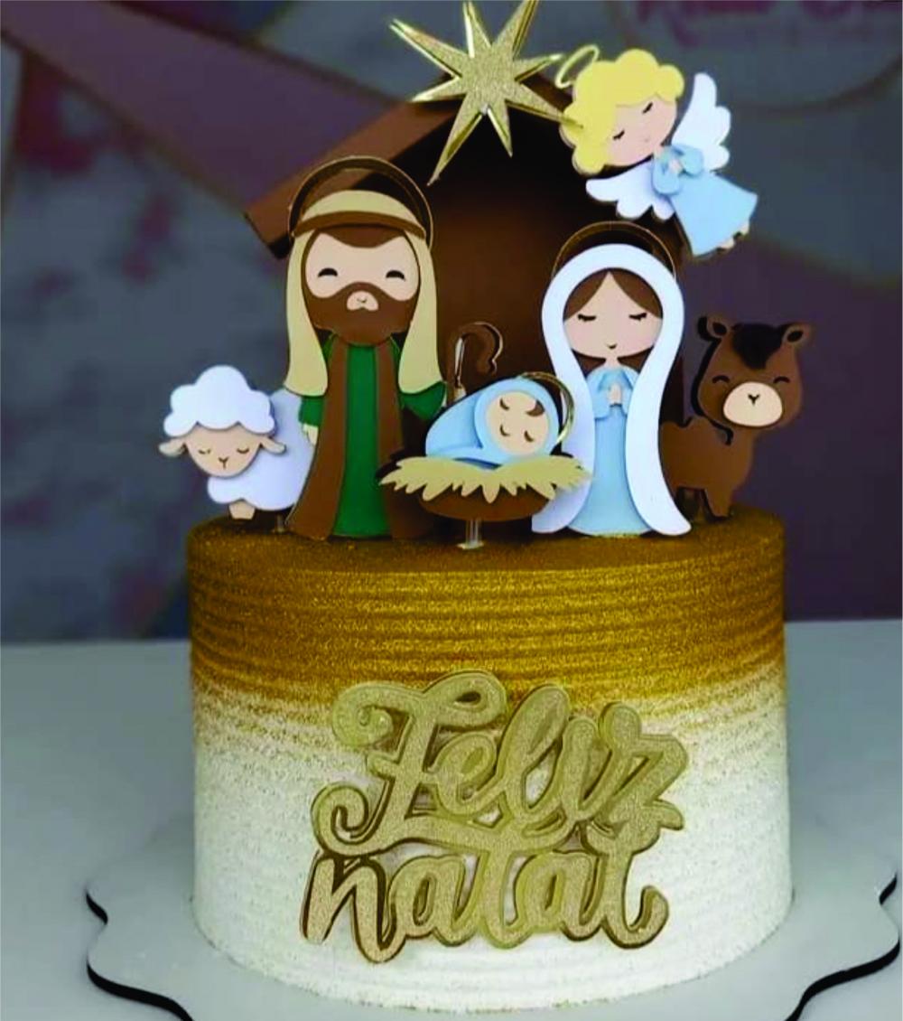 topo de bolo feliz natal presépio