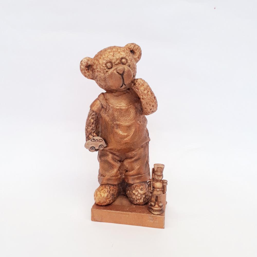 Urso decorativo de resina pintado a mão