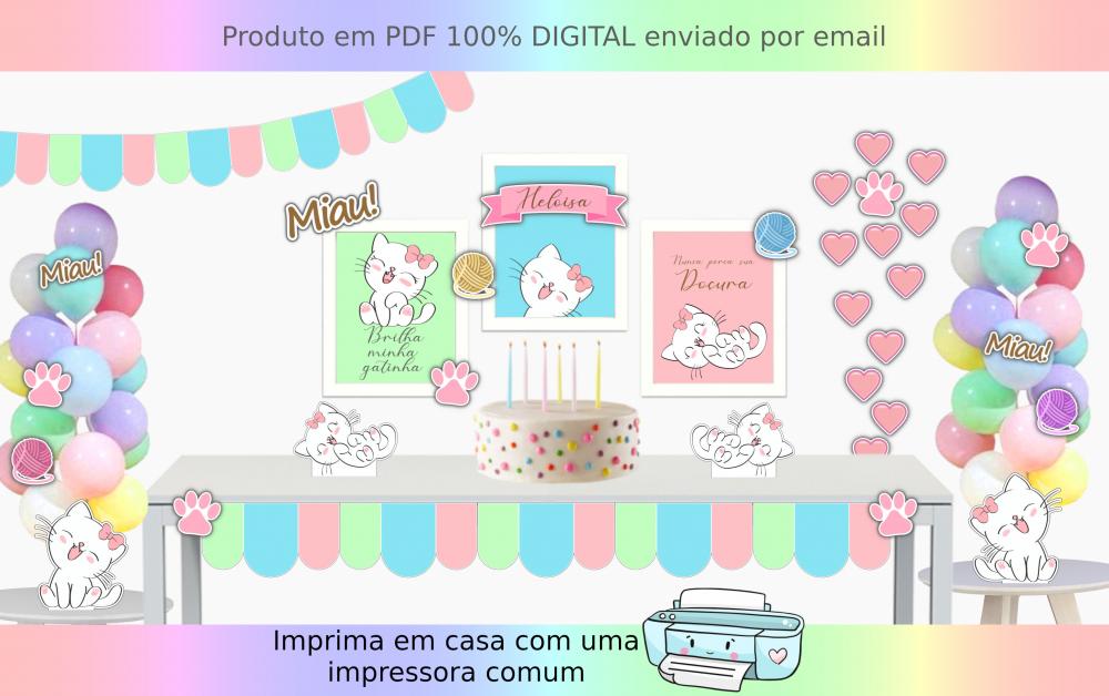 Kit Digital Decoração para Festa de Gatinha