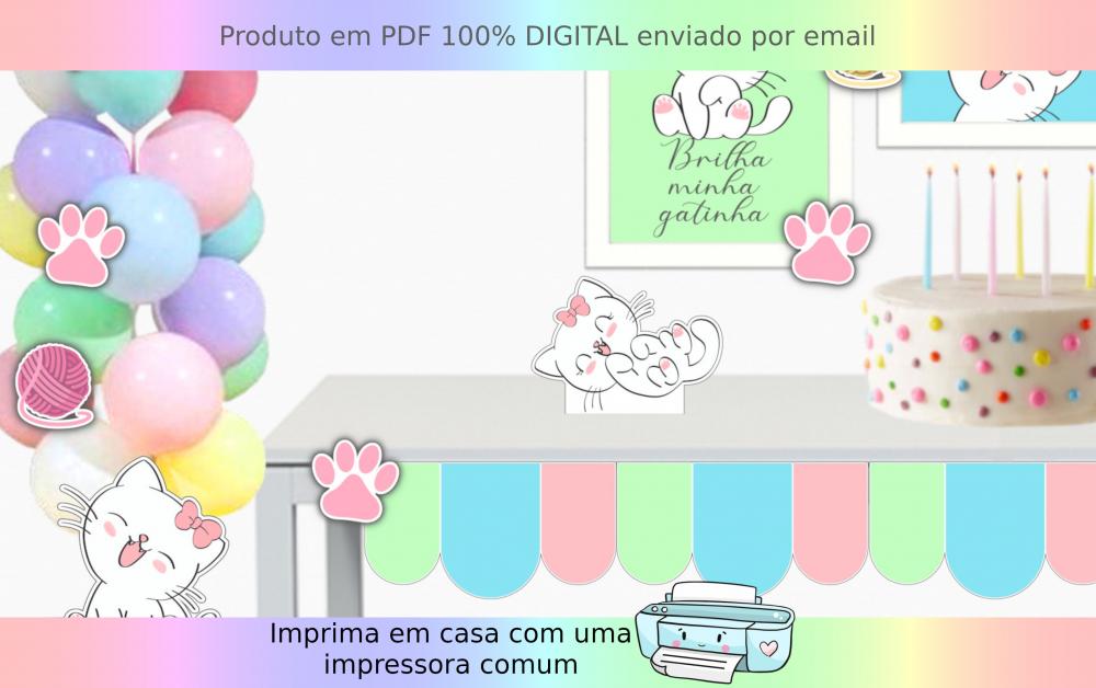 Kit Digital Decoração para Festa de Gatinha