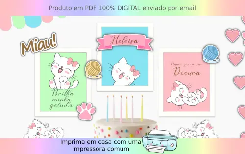 Kit Digital Decoração para Festa de Gatinha