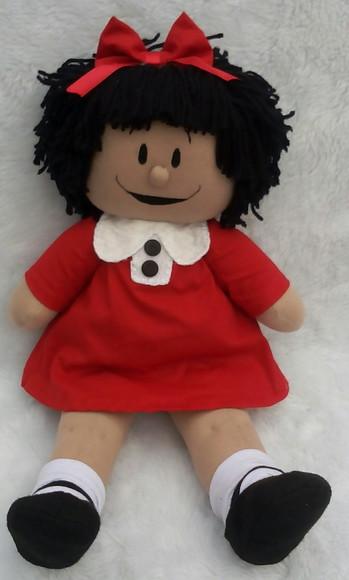 Boneca de Pano Mafalda com Vestido Vermelho e 35 cm