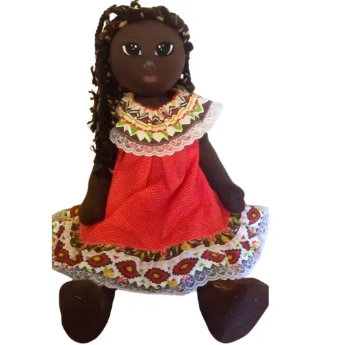 Boneca de Pano Negra com Tranças 55 cm