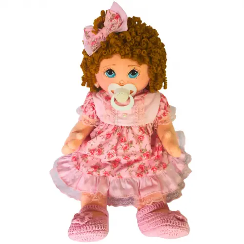 Boneca Bebê de Pano Loira com Cabelo Cacheado e 40 cm