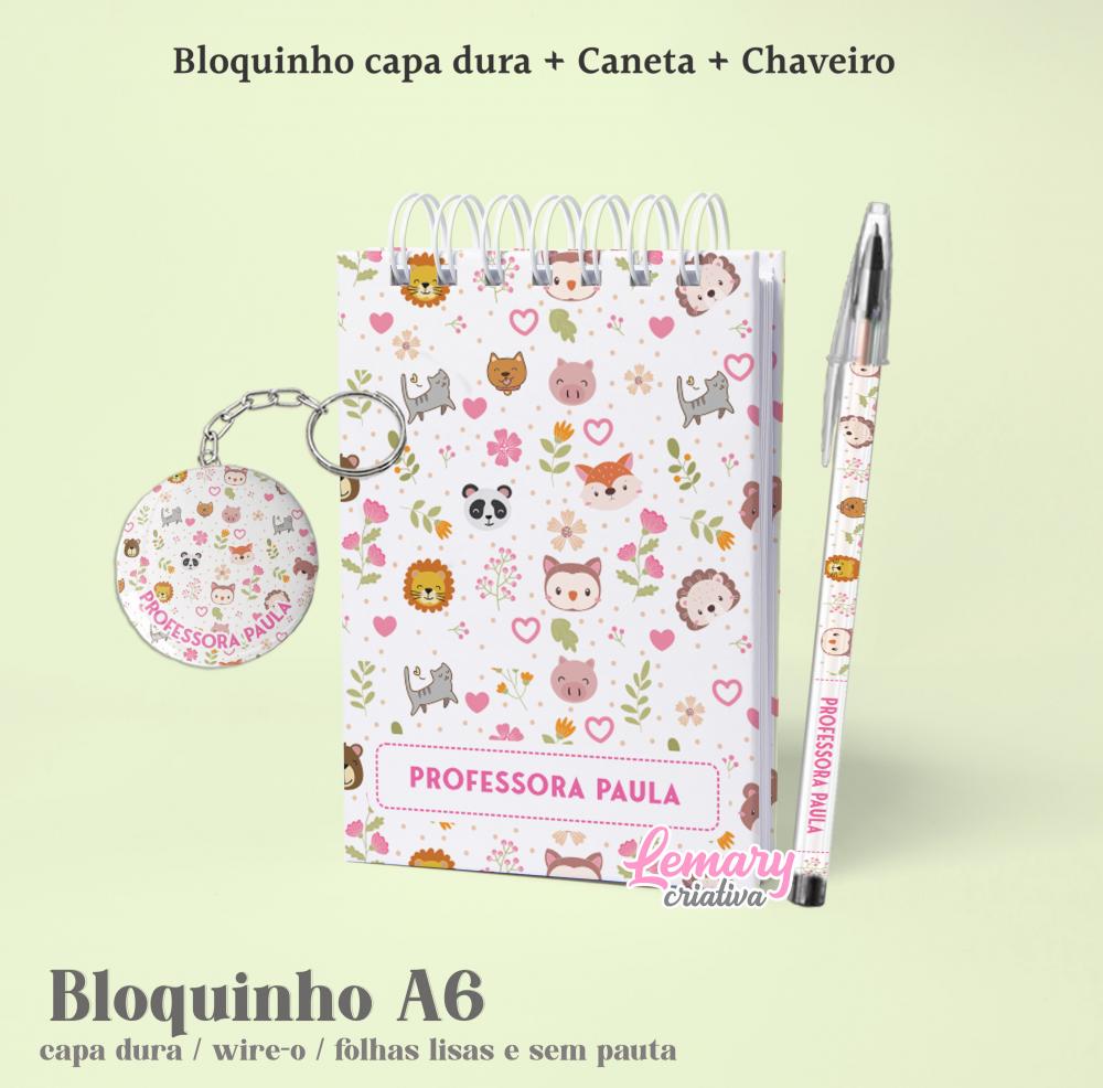 Kit Bloco Animais cute 10x15cm com Chaveiro e Caneta