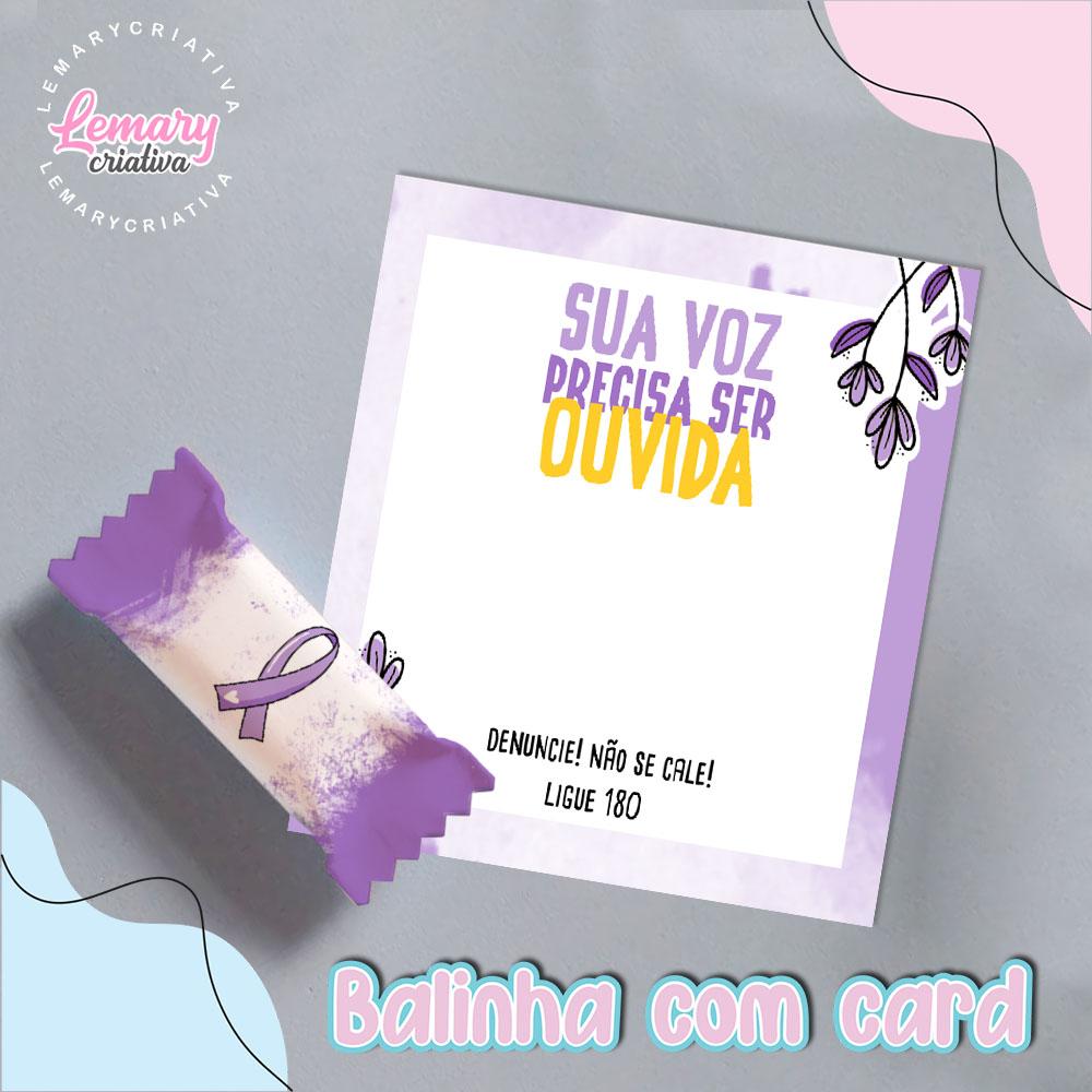 Bala Personalizada com Card Agosto Lilás Mod.0004 (36 unidades)