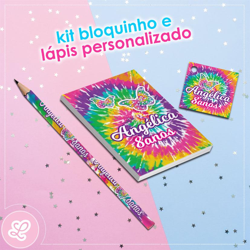 Kit Bloquinho Lápis e Tag Tie Dye Mod.002 (20un)