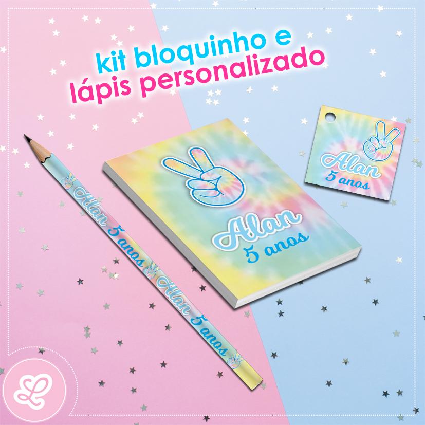 Kit Bloquinho Lápis e Tag Tie Dye Mod.003 (20un)