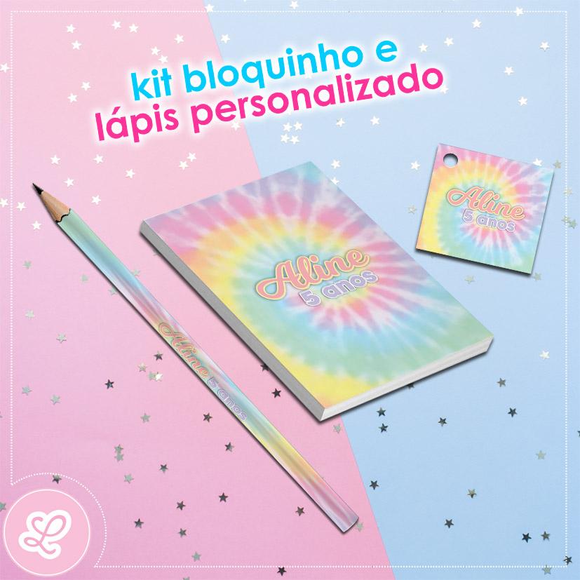 Kit Bloquinho Lápis e Tag Tie Dye Mod.004 (20un)