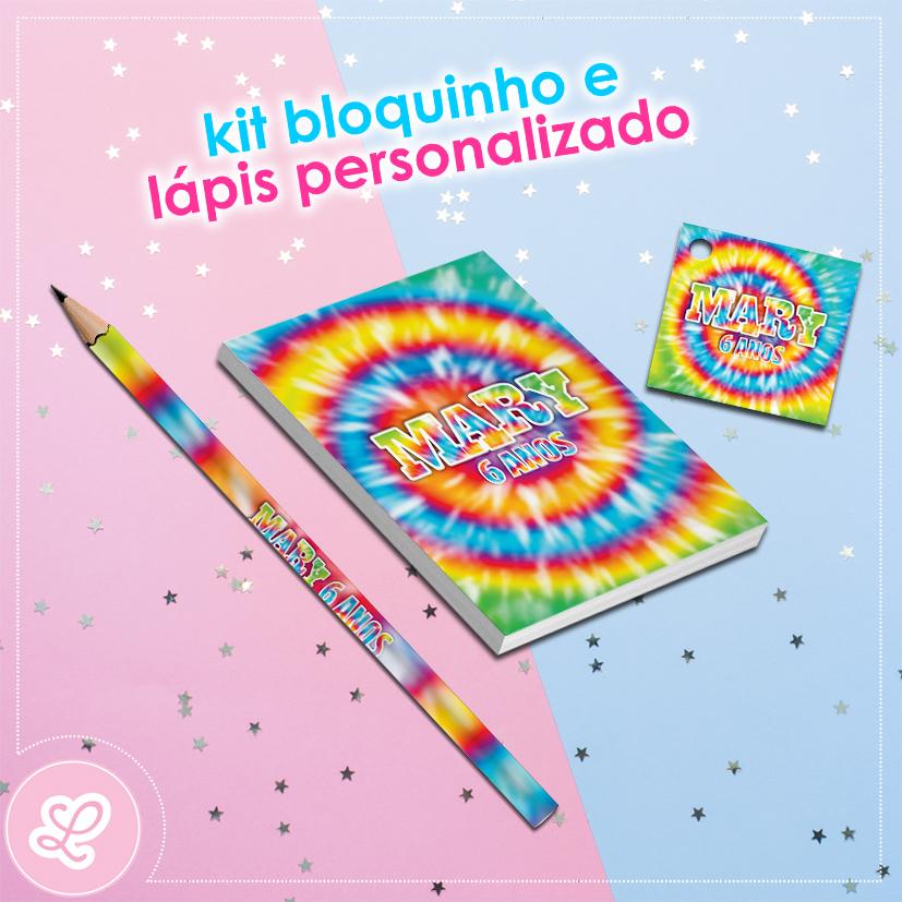 Kit Bloquinho Lápis e Tag Tie Dye Mod.007 (20un)