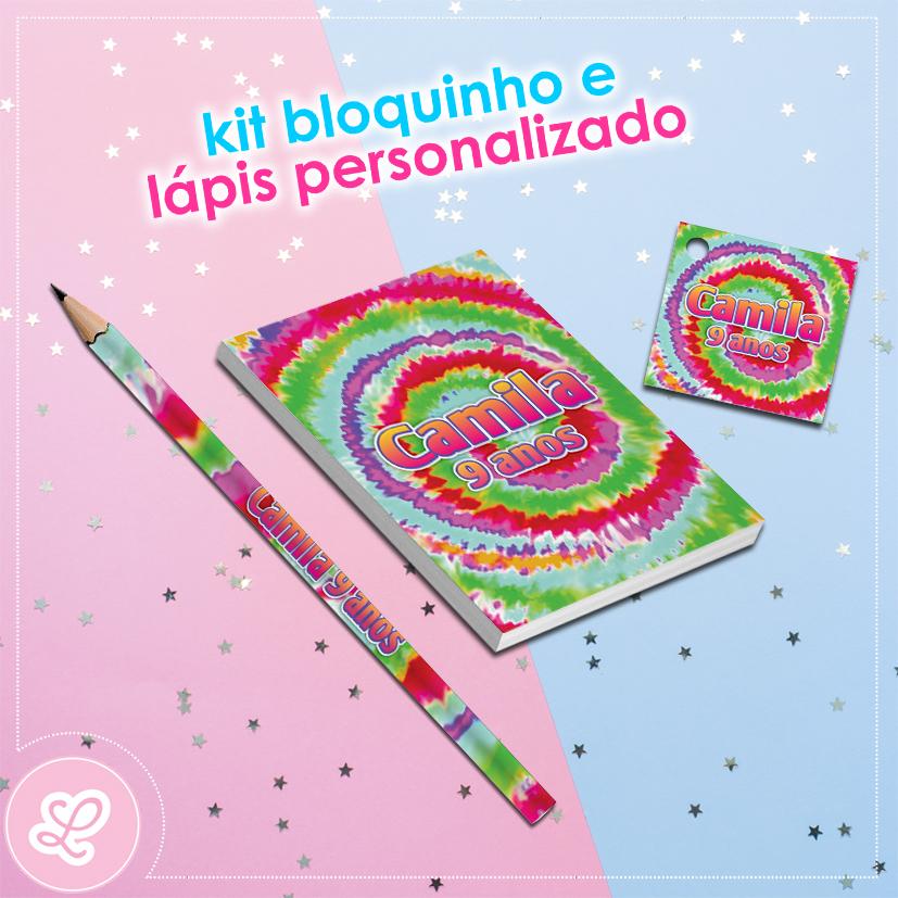 Kit Bloquinho Lápis e Tag Tie Dye Mod.008 (20un)