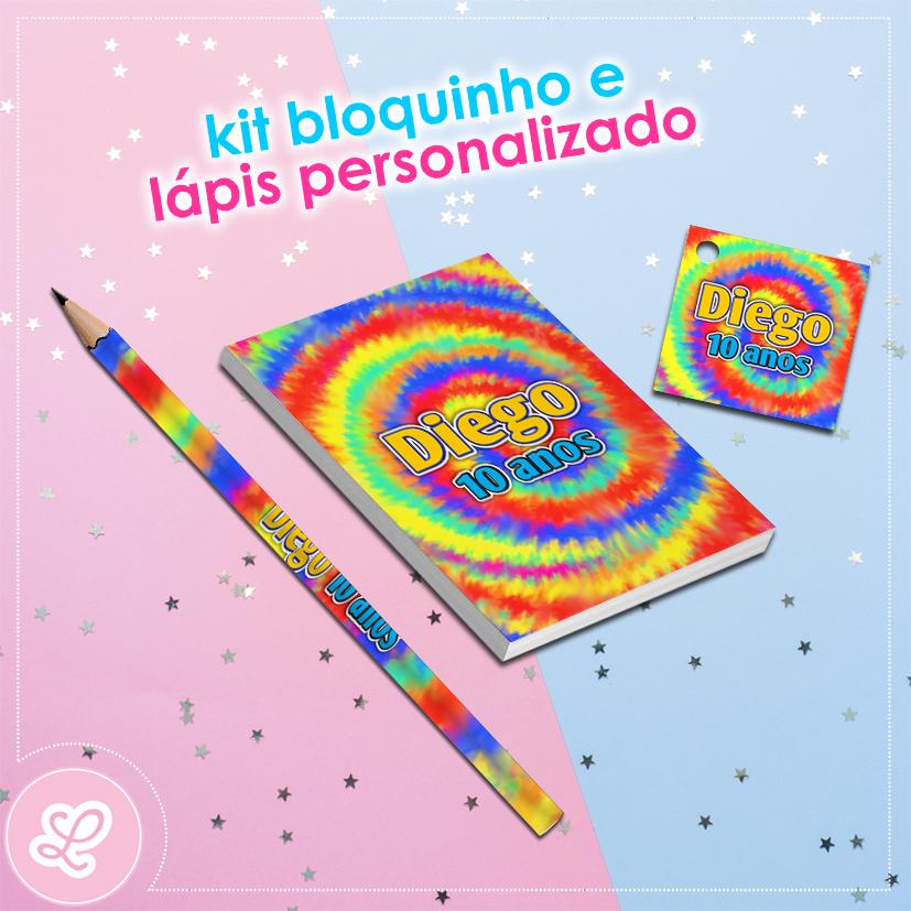 Kit Bloquinho Lápis e Tag Tie Dye Mod.009 (20un)