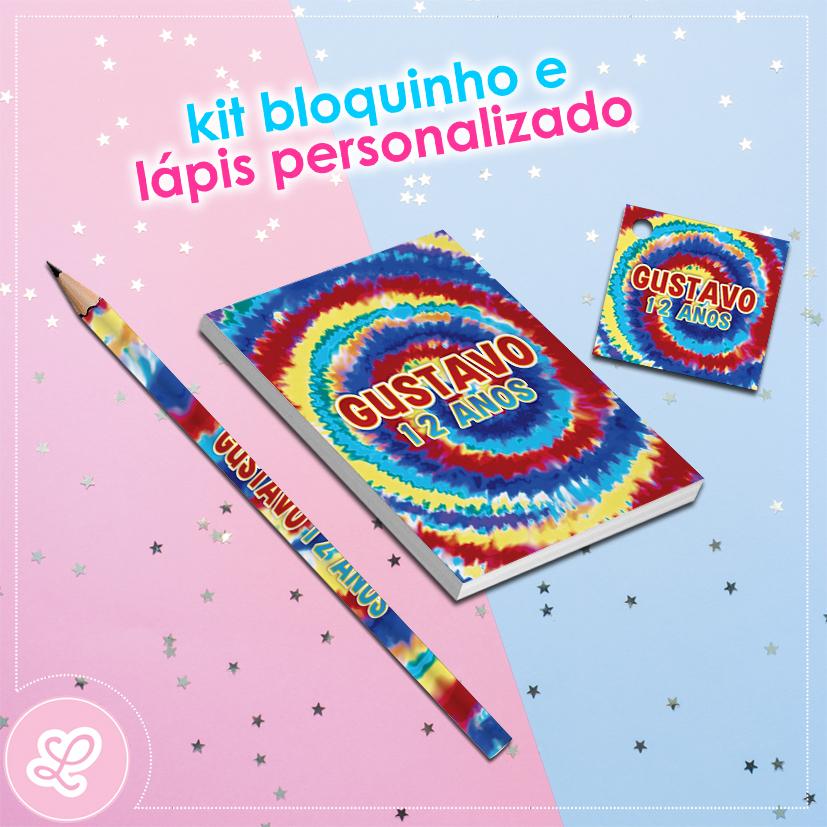 Kit Bloquinho Lápis e Tag Tie Dye Mod.010 (20un)