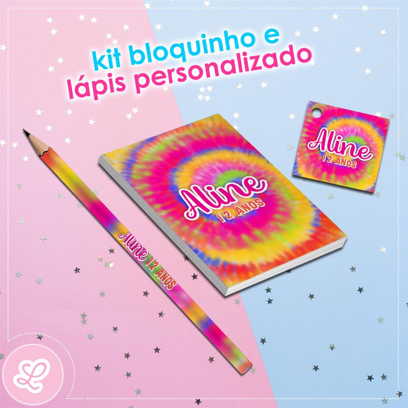 Kit Bloquinho Lápis e Tag Tie Dye Mod.012 (20un)