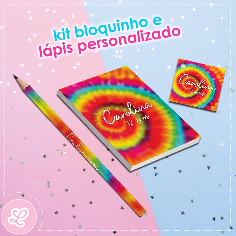 Kit Bloquinho Lápis e Tag Tie Dye Mod.015 (20un)