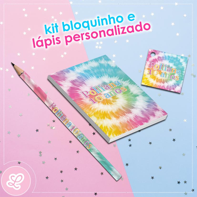 Kit Bloquinho Lápis e Tag Tie Dye Mod.016 (20un)