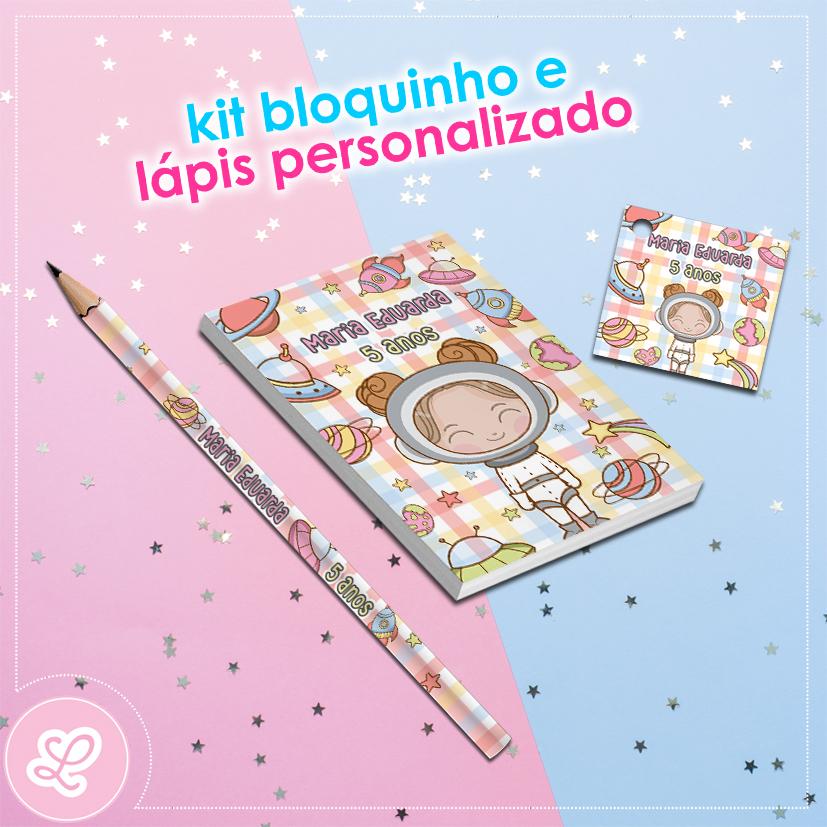 Kit Bloquinho Lápis e Tag Astronauta menina