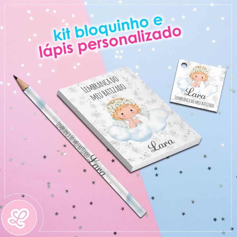 Kit Bloquinho Lápis e Tag Batizado