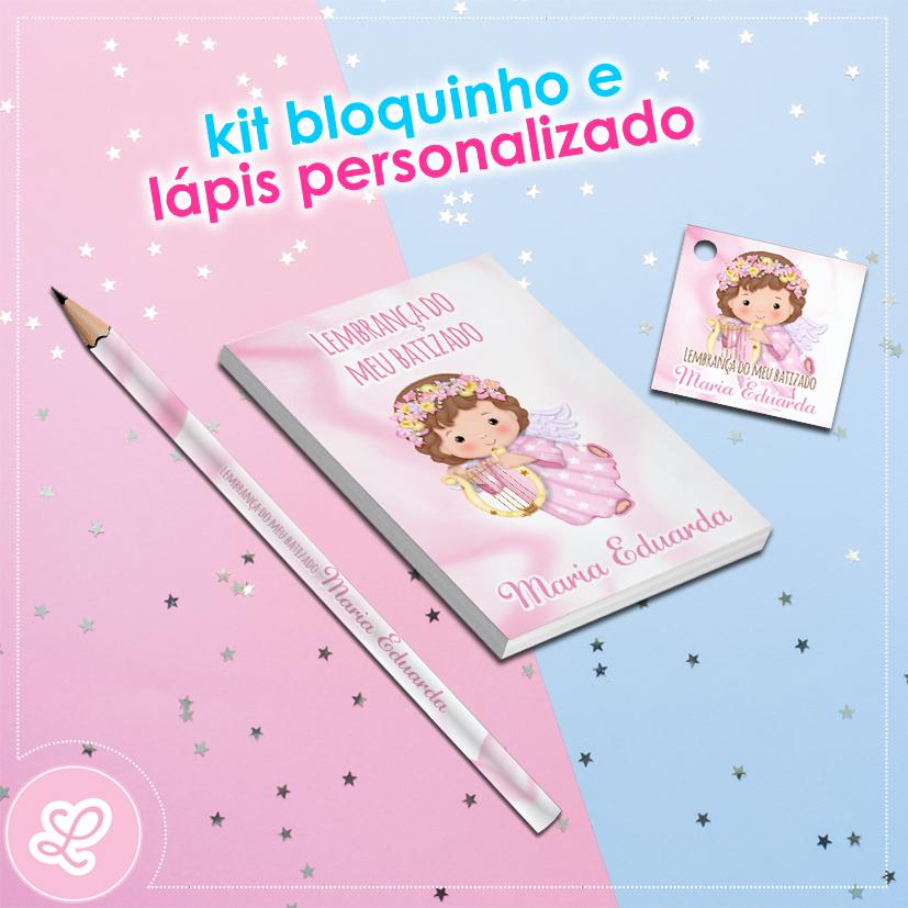 Kit Bloquinho Lápis e Tag Batizado Mod.002 (20un)