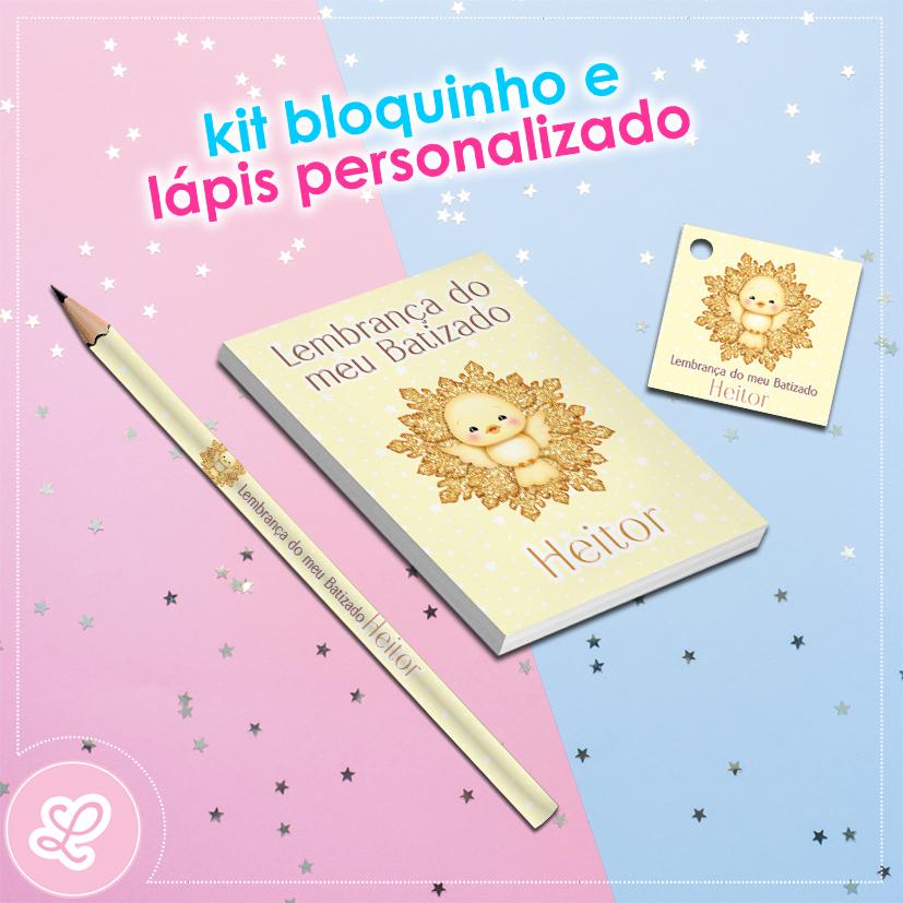 Kit Bloquinho Lápis e Tag Batizado Mod.003 (20un)