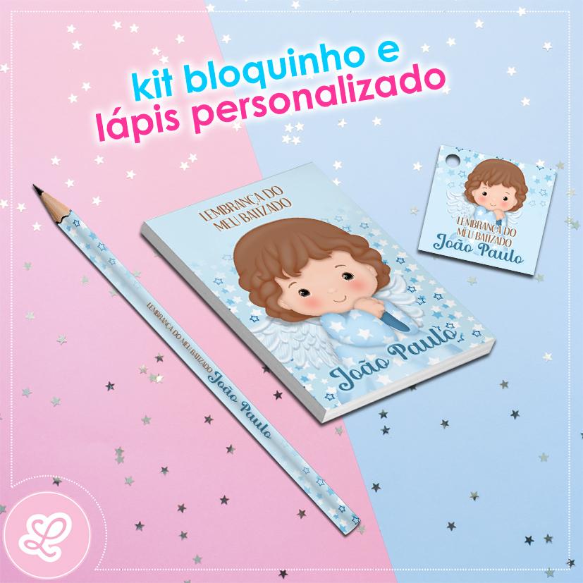 Kit Bloquinho Lápis e Tag Batizado