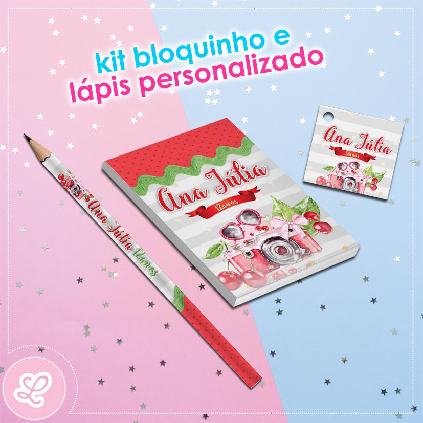 Kit Bloquinho Lápis e Tag Cereja Mod.001 (20un)