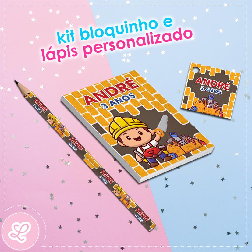 Kit Bloquinho Lápis e Tag Construtor