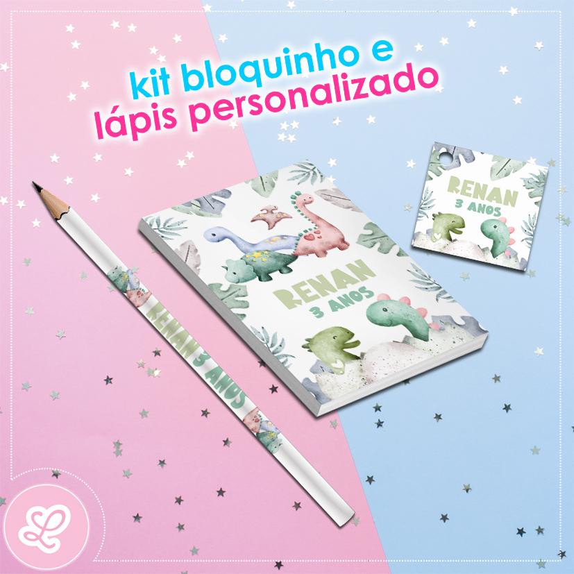 Kit Bloquinho Lápis e Tag Dinossauro baby Mod.001 (20un)